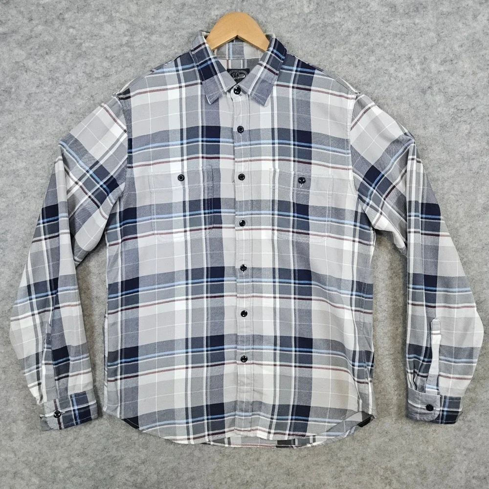 J Crew Men's Gray & Blue Plaid Long Sleeve Button Up Shirt Size M Cotton‎ Casual